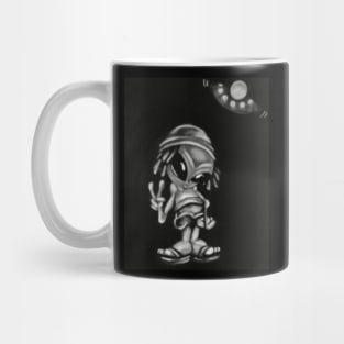 Vintage Black and White Alien and Saucer Mug